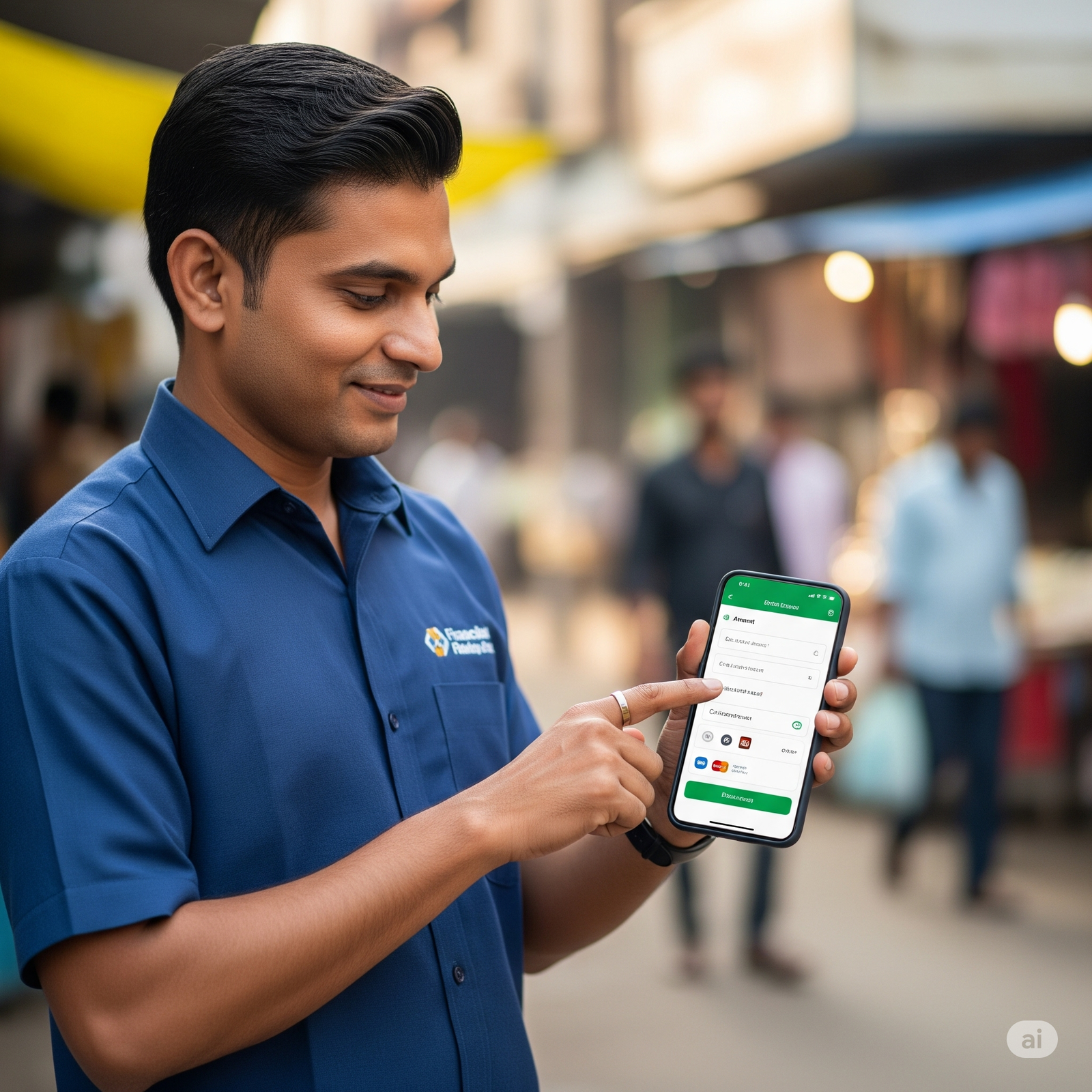 A field agent using a mobile app for payment collection