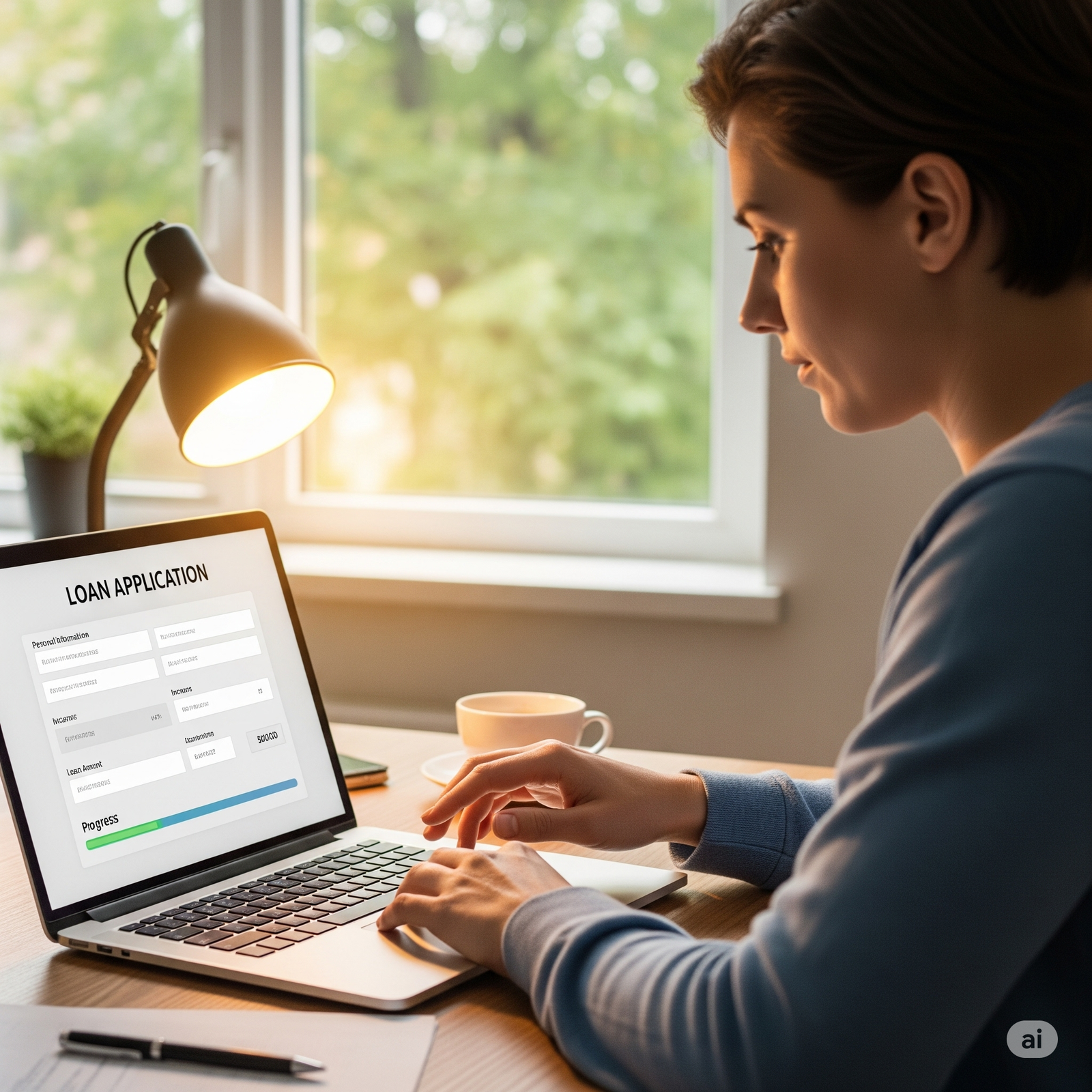 A person applying for a loan online using a laptop